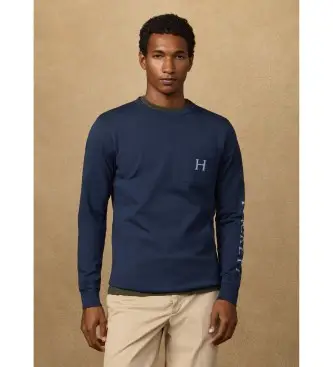 per uomo HM5000065 Maglietta Peaks Classic Fit blu navy (XL), Casual, Cotone, Manica lunga