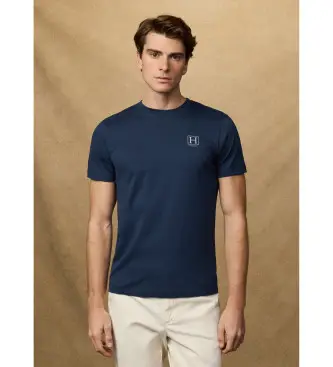 per uomo HM5000077 T-shirt con piccolo logo, blu navy (S), Casual, Cotone, Manica corta