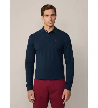 per uomo HM550887 Polo in piqué a maniche lunghe dal taglio classico blu scuro (L), Casual, Cotone, Manica lunga, Navy