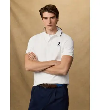 per uomo HM5600107 Polo con numero, vestibilità classica, bianca (L), Casual, Cotone, Manica corta