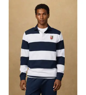 per uomo HM5700016 Polo da rugby a righe dalla vestibilità classica, bianca, blu navy (XL), Bianco, Casual, Cotone, Manica l