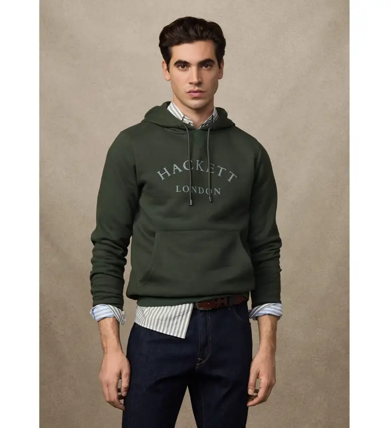 per uomo. HM5800011 Felpa con cappuccio Heritage Essential Green (L), Casual, Verde, Cotone, Poliestere, Manica lunga
