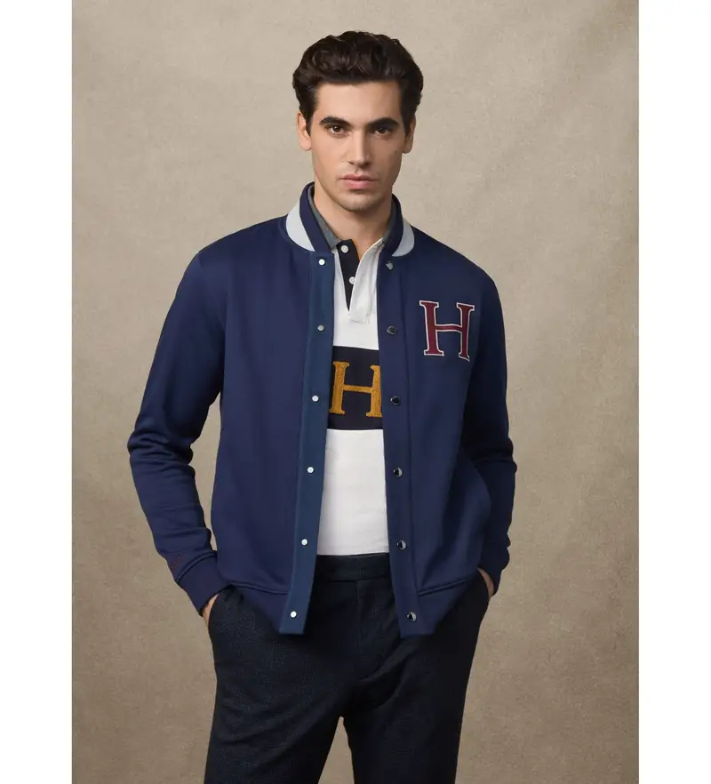 per uomo HM5800012 Giacca Heritage H Varsity blu navy (L), Casual, Poliestere