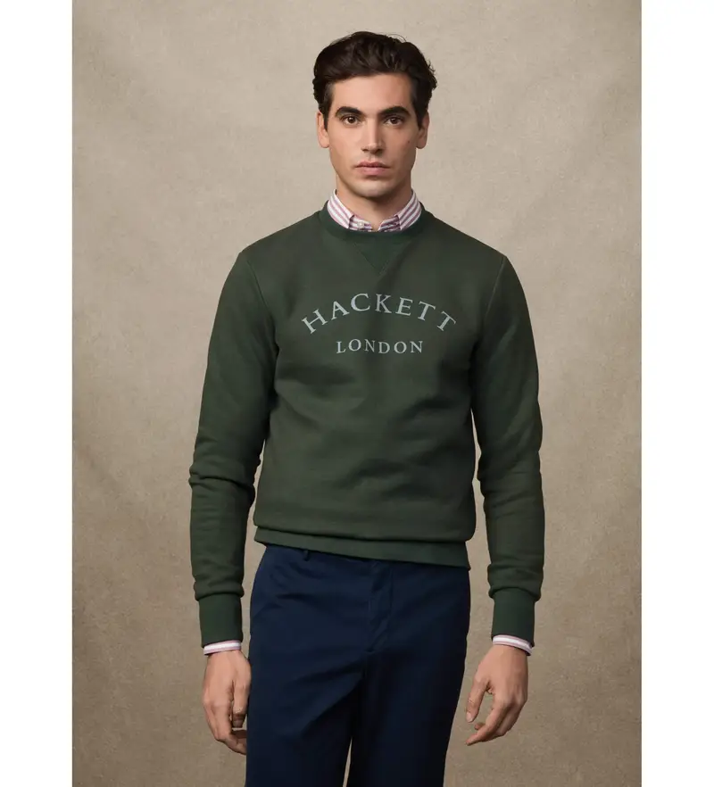 Hackett London Felpa Uomo Verde Essenziale in Cotone e Poliestere