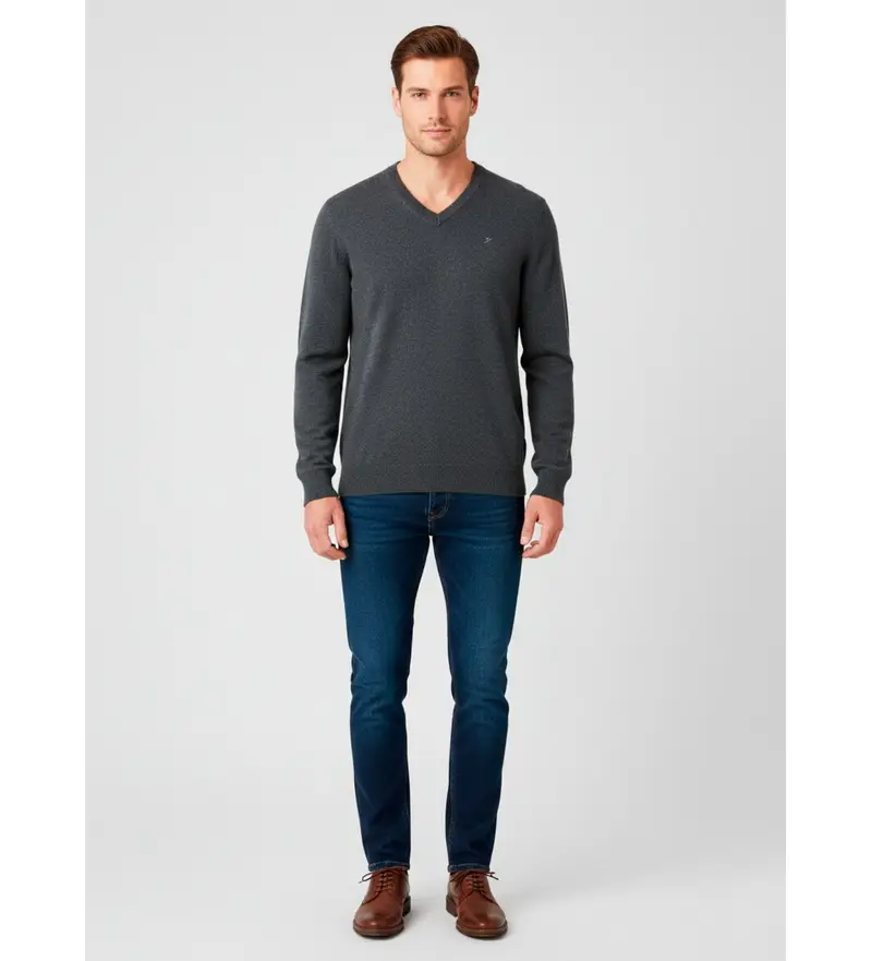 per uomo HM7000076 Maglione grigio in lana con scollo a V (XXL), Casual