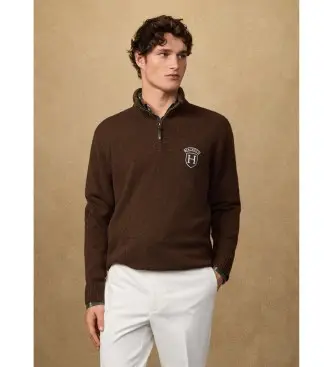 per uomo HM7000113 Maglione marrone con cerniera a un quarto (L), Casual, Lana, Classico