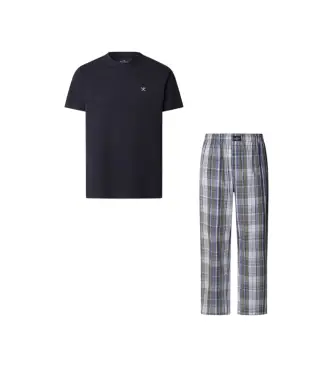 per uomo HMU200032 Pigiama a quadri blu navy (L), Homewear, Cotone, Manica corta