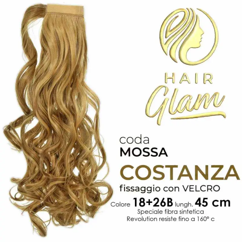 CODA HAIR GLAM COSTANZA MOSSA C/VELCRO FIBRA REVOLUTION Lung. 18+26B 45cm