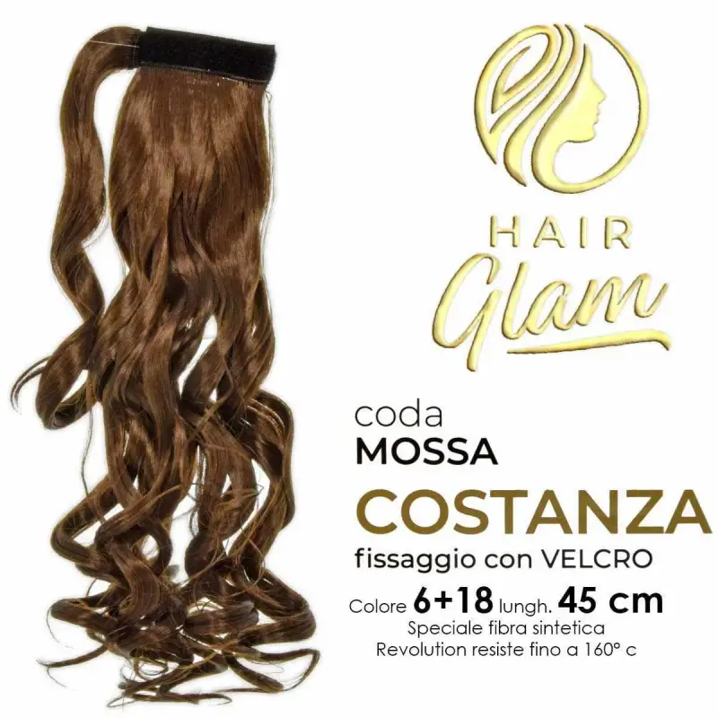 CODA HAIR GLAM COSTANZA MOSSA C/VELCRO FIBRA REVOLUTION Lung. 6+18 45cm