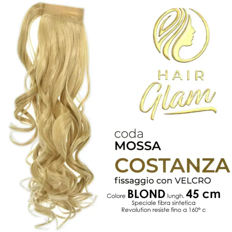 CODA HAIR GLAM COSTANZA MOSSA C/VELCRO FIBRA REVOLUTION Lung. BIONDO 45CM