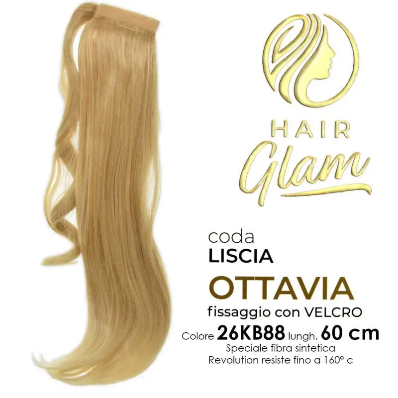 CODA HAIR GLAM OTTAVIA C/VELCRO FIBRA REVOLUTION Lung. 60 26KB88 cm