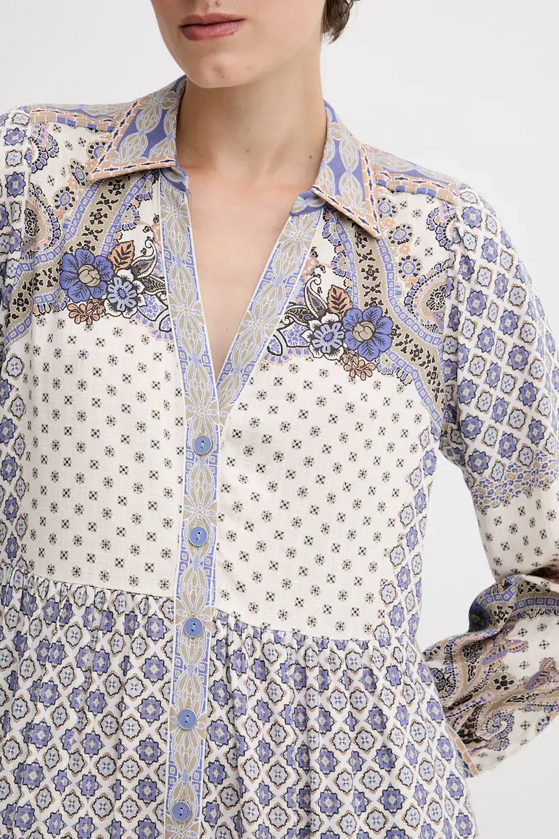 vestito con lino colore blu 55WD672M miniatura 5