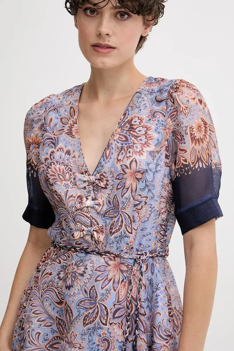 vestito con seta colore blu navy 55AL612A miniatura 4