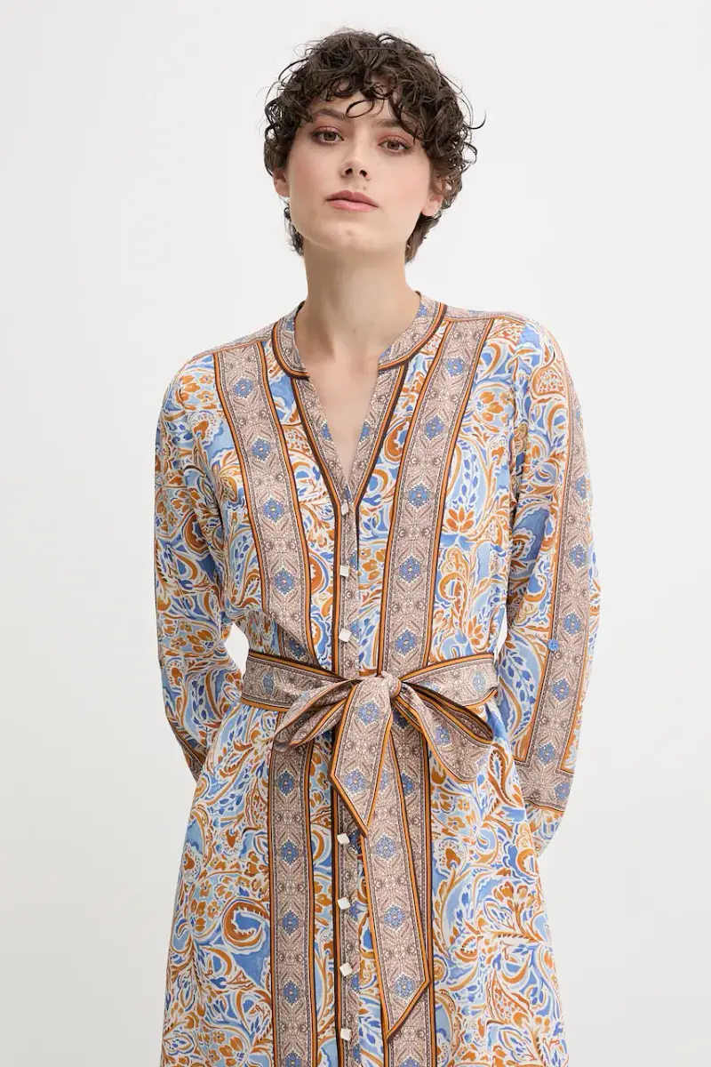 vestito in seta colore blu 56CT620A miniatura 4