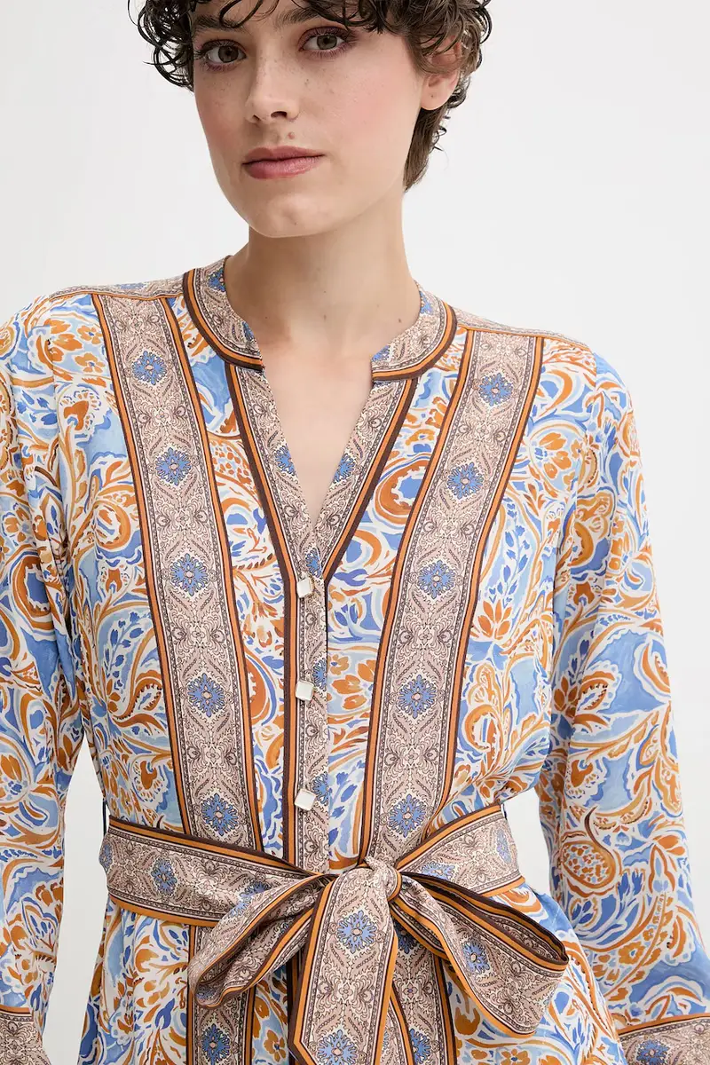 vestito in seta colore blu 56CT620A miniatura 5