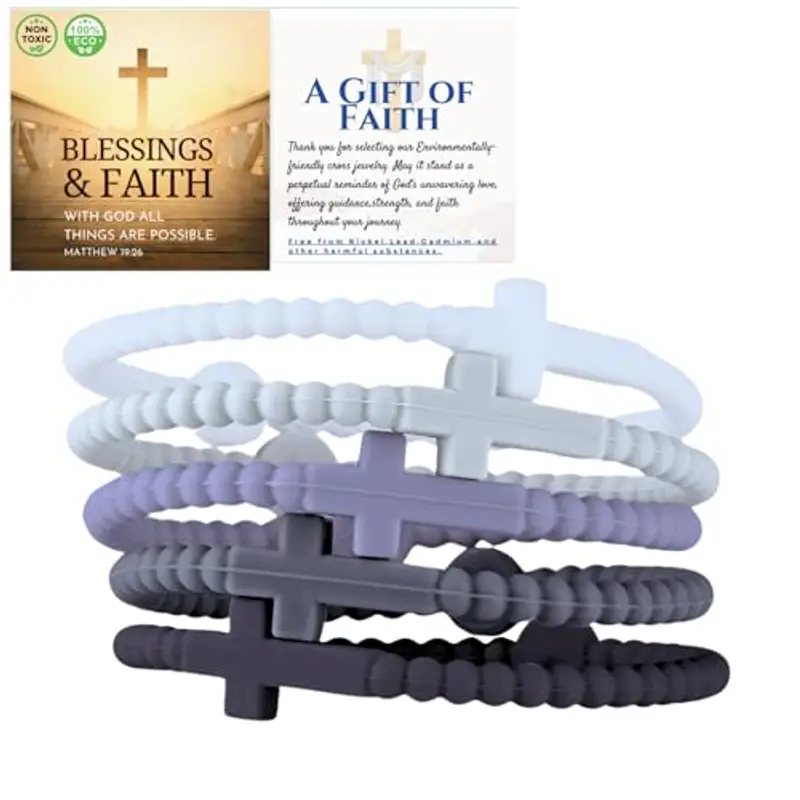 HALUKAKAH 5 Bracciali con Croce di Gesù per Ragazzi - Condividi La Fede! | Legame Familiare, Regali Cattolici, Bracciali di Squadra | Silicone Ecologico, Design USA | Nebbia Divina | Taglia S 17cm