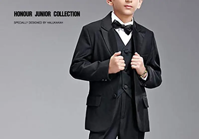 HALUKAKAH Bambini ? Onore Junior ? Bracciale Ragazzo Maschio Vera Pelle Cuoio Nero 6-12 Anni Pattern di Mattoni d'oro Chiusura Magnetica Titanio Acciaio 7"(18cm) con Pacco Regalo Gratuita miniatura 3