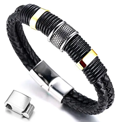 HALUKAKAH Bambini ● Solo Junior ● Bracciale Ragazzo Maschio in Vera Pelle Cuoio Nero 6-12+3 Anni Titanio Acciaio