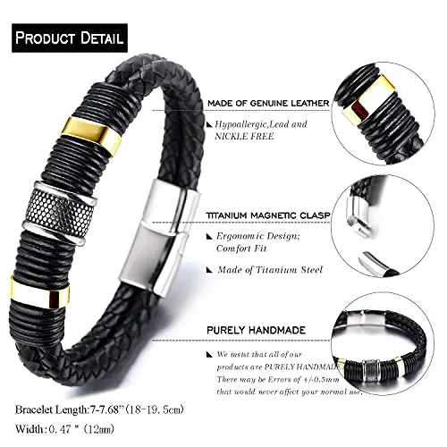 HALUKAKAH Bambini ● Solo Junior ● Bracciale Ragazzo Maschio in Vera Pelle Cuoio Nero 6-12+3 Anni Titanio Acciaio miniatura 2