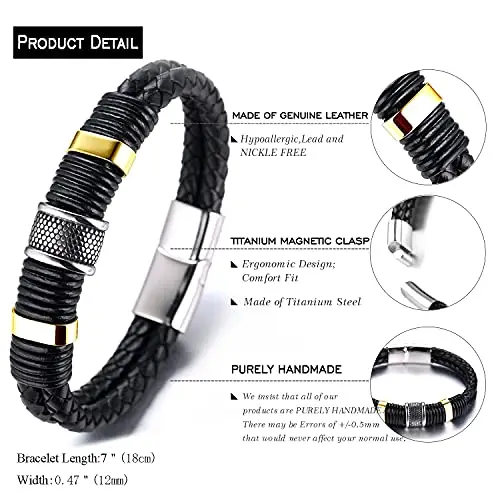 HALUKAKAH Bambini ● Solo Junior ● Bracciale Ragazzo Maschio in Vera Pelle Cuoio Nero 6-12 Anni Titanio Acciaio Chiusura miniatura 2