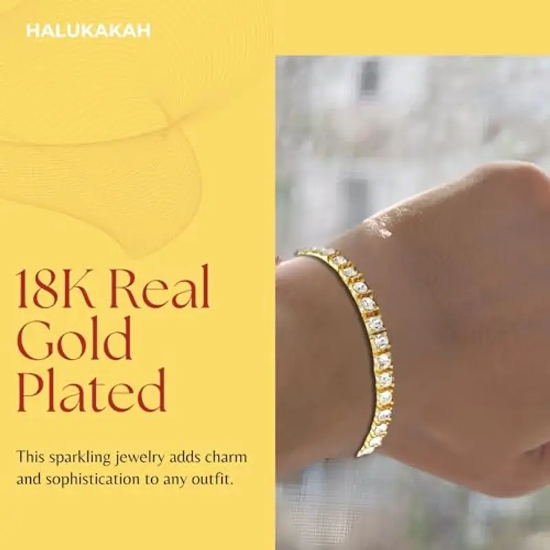 HALUKAKAH Bracciale Batena da Tennis Placcato in Oro 18K - Gioielli di Lusso Scintillanti per Bambini - Lunghezza 18cm - con Carta Regalo - Accessori Eleganti per Glamour Quotidiano, Compleanno, Festa miniatura 2