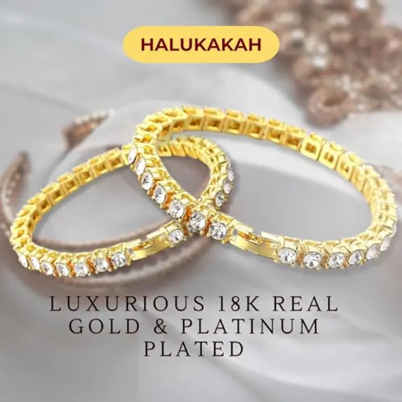 HALUKAKAH Bracciale Batena da Tennis Placcato in Oro 18K - Gioielli di Lusso Scintillanti per Bambini - Lunghezza 18cm - con Carta Regalo - Accessori Eleganti per Glamour Quotidiano, Compleanno, Festa miniatura 3