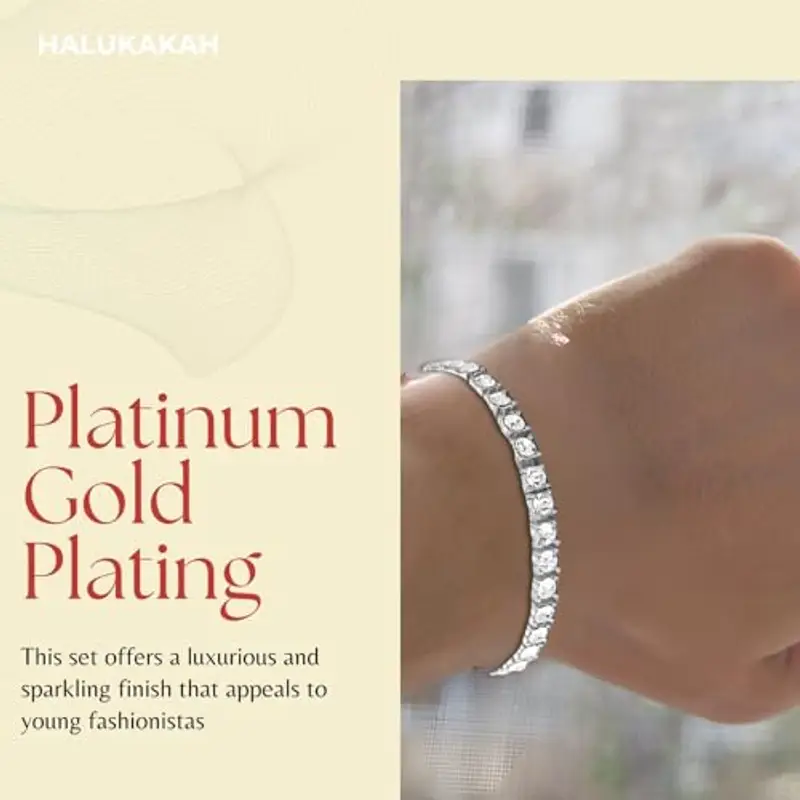 HALUKAKAH Bracciale Batena da Tennis Placcato in Platino - Gioielli di Lusso Scintillanti per Bambini - Lunghezza 18cm - con Carta Regalo - Accessori Eleganti per Glamour Quotidiano, Compleanno, Festa miniatura 2