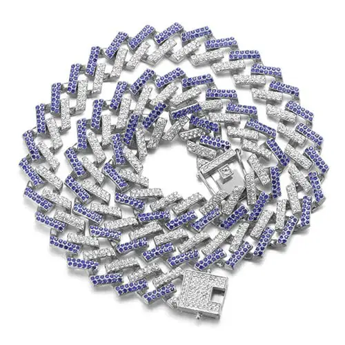 HALUKAKAH Catena a Maglie Cubane per Bambini Ragazzi Adolescenti – Catena 13MM Iced Out Blu FUJI Diamanti,Finitura Oro