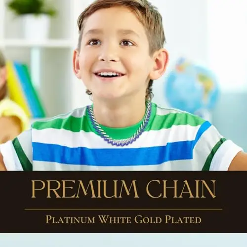 HALUKAKAH Catena a Maglie Cubane per Bambini Ragazzi Adolescenti – Catena 13MM Iced Out Blu FUJI Diamanti, Finitura Oro miniatura 2