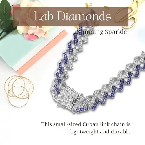 HALUKAKAH Catena a Maglie Cubane per Bambini Ragazzi Adolescenti – Catena 13MM Iced Out Blu FUJI Diamanti, Finitura Oro miniatura 3