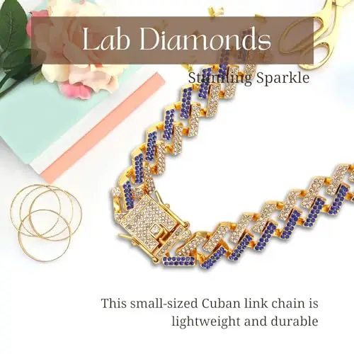 HALUKAKAH Catena a Maglie Cubane per Bambini Ragazzi Adolescenti – Catena 13MM Iced Out Blu FUJI Diamanti, Placcato in miniatura 3