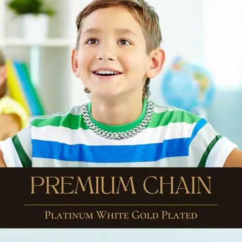 HALUKAKAH Catena a Maglie Cubane per Bambini Ragazzi Adolescenti – Catena 13MM Iced Out Chiari Diamanti, Finitura Oro miniatura 2