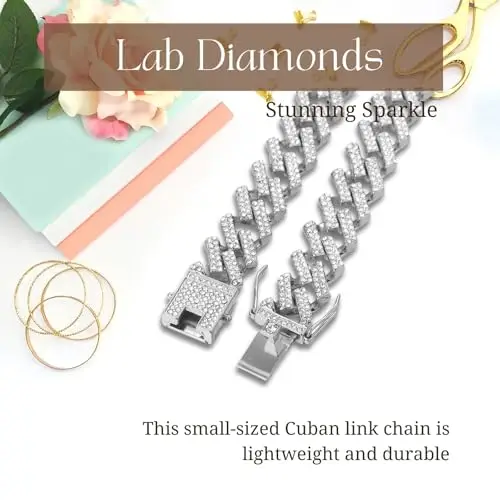 HALUKAKAH Catena a Maglie Cubane per Bambini Ragazzi Adolescenti – Catena 13MM Iced Out Chiari Diamanti, Finitura Oro miniatura 3