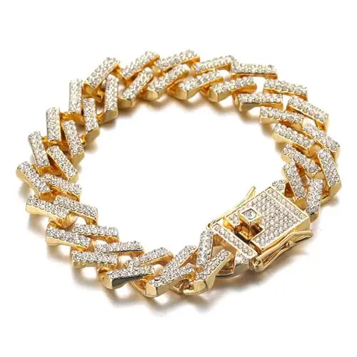 HALUKAKAH Catena a Maglie Cubane per Bambini Ragazzi Adolescenti – Catena 13MM Iced Out Chiari Diamanti,Placcato in Oro