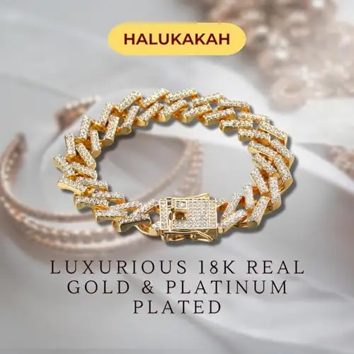 HALUKAKAH Catena a Maglie Cubane per Bambini Ragazzi Adolescenti – Catena 13MM Iced Out Chiari Diamanti, Placcato in Oro miniatura 3