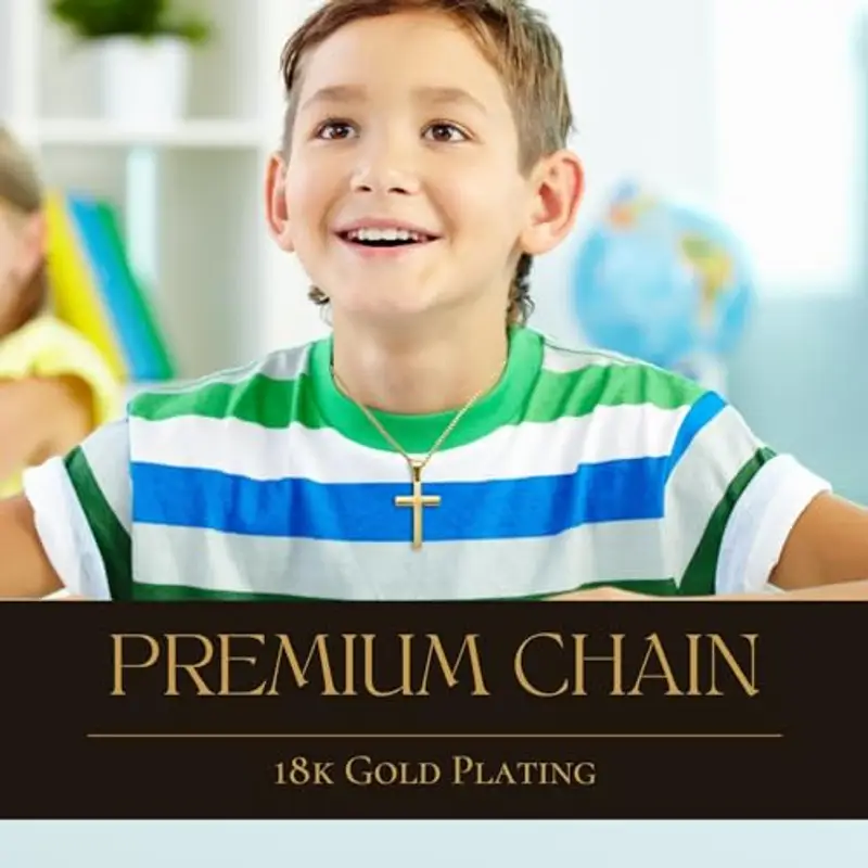 Halukakah Collana con Croce in Argento Sterling 925 per Ragazzi -Piccolo Ciondolo a Croce Placcato Oro 18k con Catena in Acciaio Inossidabile -Completo di Scheda con Messaggio Biblico e Scatola Regalo miniatura 2