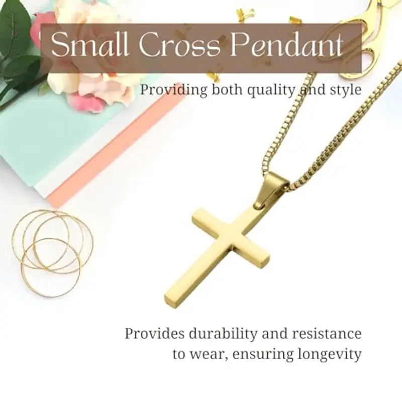 Halukakah Collana con Croce in Argento Sterling 925 per Ragazzi -Piccolo Ciondolo a Croce Placcato Oro 18k con Catena in Acciaio Inossidabile -Completo di Scheda con Messaggio Biblico e Scatola Regalo miniatura 3