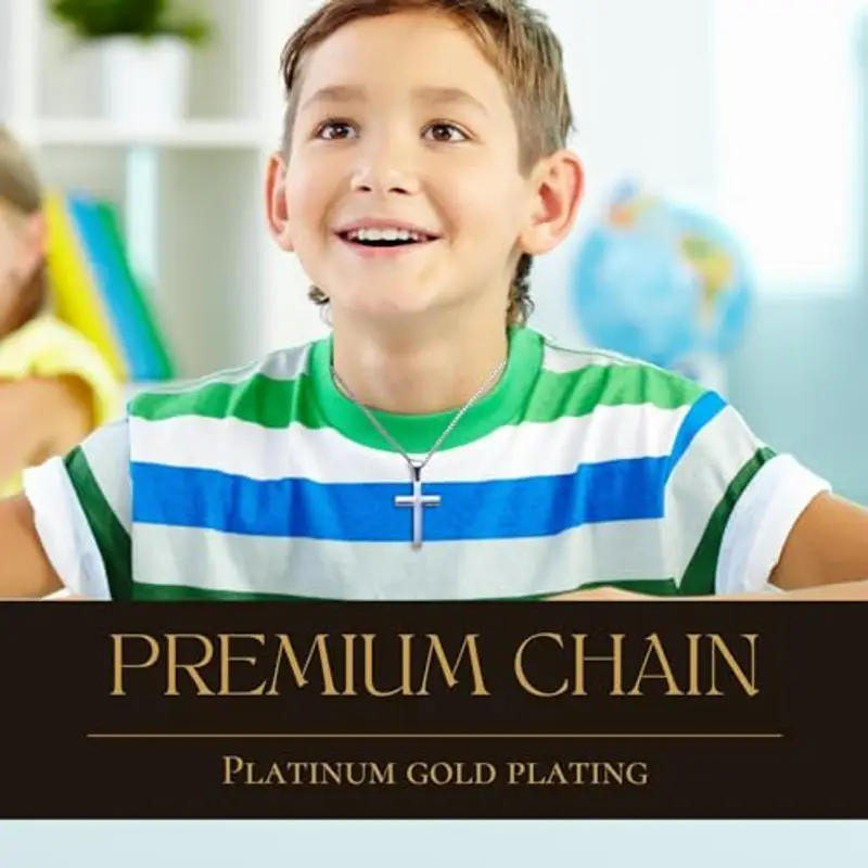 Halukakah Collana con Croce in Argento Sterling 925 per Ragazzi -Piccolo Ciondolo a Croce Placcato Platino con Catena in Acciaio Inossidabile -Completo di Scheda con Messaggio Biblico e Scatola Regalo miniatura 2