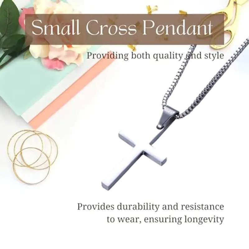 Halukakah Collana con Croce in Argento Sterling 925 per Ragazzi -Piccolo Ciondolo a Croce Placcato Platino con Catena in Acciaio Inossidabile -Completo di Scheda con Messaggio Biblico e Scatola Regalo miniatura 3