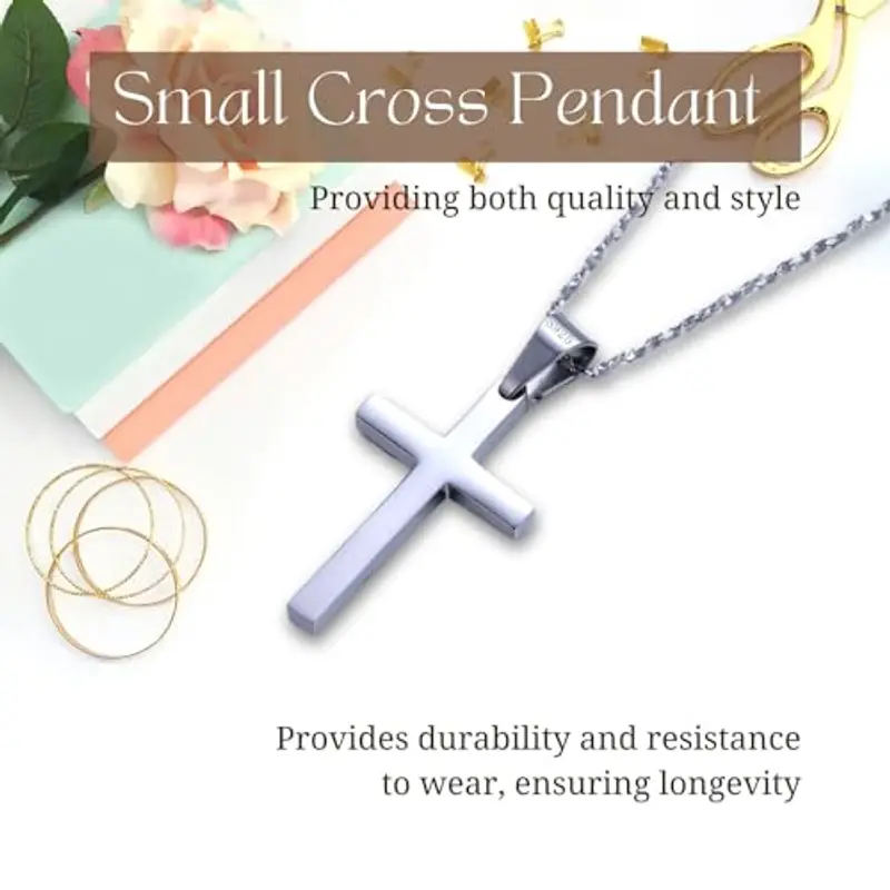 Halukakah Collana con Croce in Argento Sterling 925 per Ragazzi -Piccolo Ciondolo a Croce Placcato Platino con Catena in Argento Sterling 925 -Completo di Scheda con Messaggio Biblico e Scatola Regalo miniatura 3