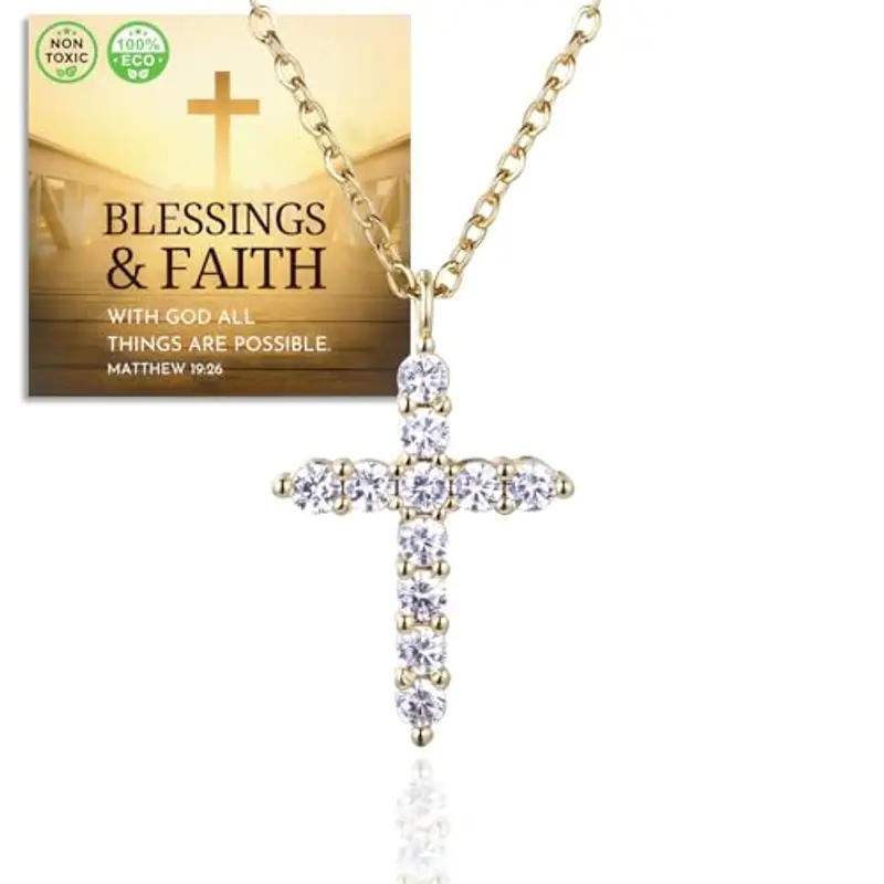 Halukakah Collana con Pendente a Croce in Diamanti Placcato in Oro 18K per Bambini|Eco-compatibile Fatto a Mano|Regolabile|Disegnato in Italia|Con Biglietto|Per Compleanni,Lauree,Celebrazioni Speciali