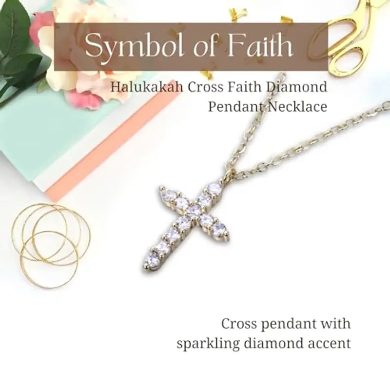 Halukakah Collana con Pendente a Croce in Diamanti Placcato in Oro 18K per Bambini|Eco-compatibile Fatto a Mano|Regolabile|Disegnato in Italia|Con Biglietto|Per Compleanni, Lauree, Celebrazioni Speciali miniatura 3