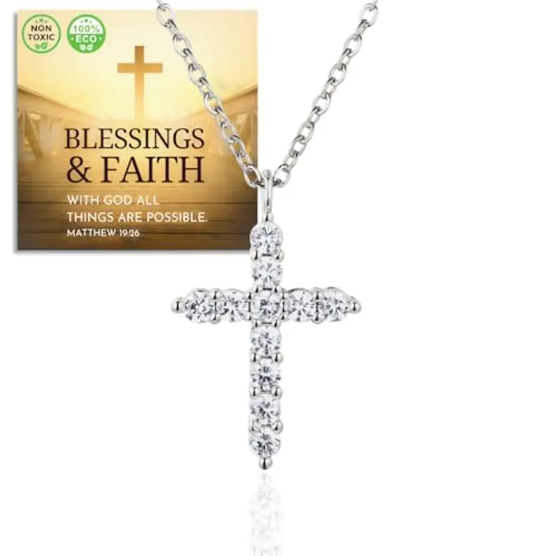 Halukakah Collana con Pendente a Croce in Diamanti Placcato in Platino per Bambini|Eco-compatibile Fatto a Mano|Regolabile|Disegnato in Italia|Con Biglietto|Per Compleanni,Lauree,Celebrazioni Speciali