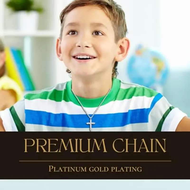 Halukakah Collana con Pendente a Croce in Diamanti Placcato in Platino per Bambini|Eco-compatibile Fatto a Mano|Regolabile|Disegnato in Italia|Con Biglietto|Per Compleanni, Lauree, Celebrazioni Speciali miniatura 2