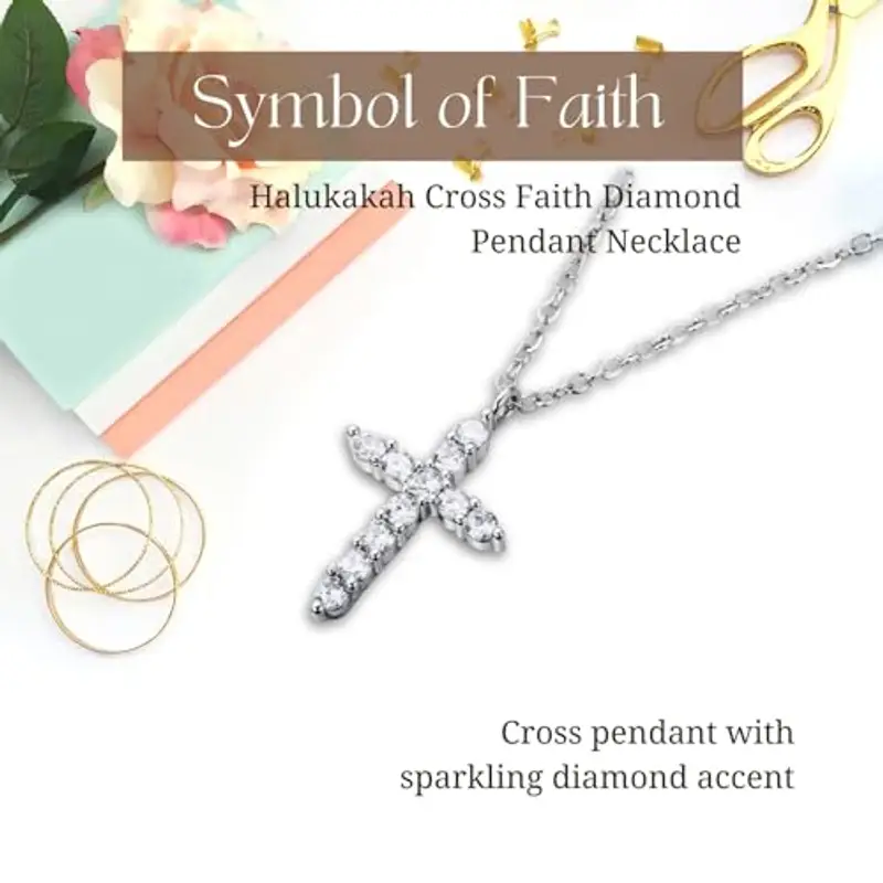 Halukakah Collana con Pendente a Croce in Diamanti Placcato in Platino per Bambini|Eco-compatibile Fatto a Mano|Regolabile|Disegnato in Italia|Con Biglietto|Per Compleanni, Lauree, Celebrazioni Speciali miniatura 3