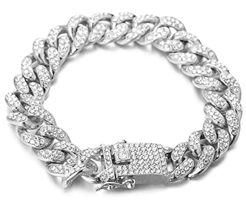 HALUKAKAH Diamante Catena Cubana per Ragazzo,14MM Ragazzi Platino Placcato in Oro Bianco Braccialetto 18cm,Diamanti da Laboratorio Set di Punte 8-15 Y/O.Confezione Regalo Gratuita