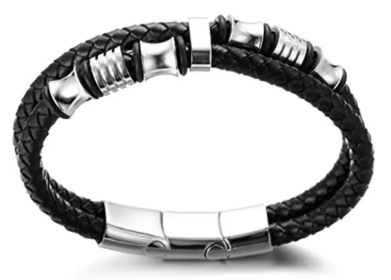 HALUKAKAH Kids ? Honour Junior ? Boy's Genuine Leather Bracelet 6-12 Y/O. with Titanium Beads Silver Magentic Clasp 7-8"/18-19.5cm with Free Giftbox miniatura 3