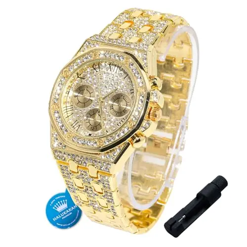 HALUKAKAH Orologio con Diamanti in Oro per Ragazzi,Adolescenti,Bambini - Placcato in Oro 18K,Quadrante Ottagonale 40mm