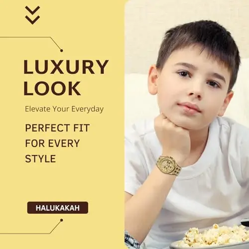 HALUKAKAH Orologio con Diamanti in Oro per Ragazzi, Adolescenti, Bambini - Placcato in Oro 18K, Quadrante Ottagonale 40mm miniatura 3