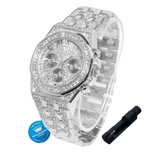 HALUKAKAH Orologio con Diamanti in Oro per Ragazzi,Adolescenti,Bambini - Placcato in Platino,Quadrante Ottagonale 40mm